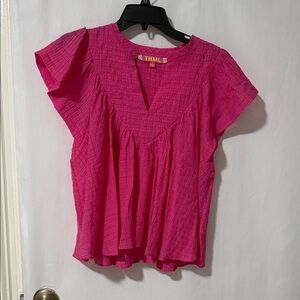 THML Hot Pink Textured Flutter Sleeve Top